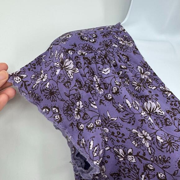 VTG Old Navy Y2K Floral V Neck Top L Purple Scallop Hem Flutter Fairy Whimsical - Picture 3 of 7